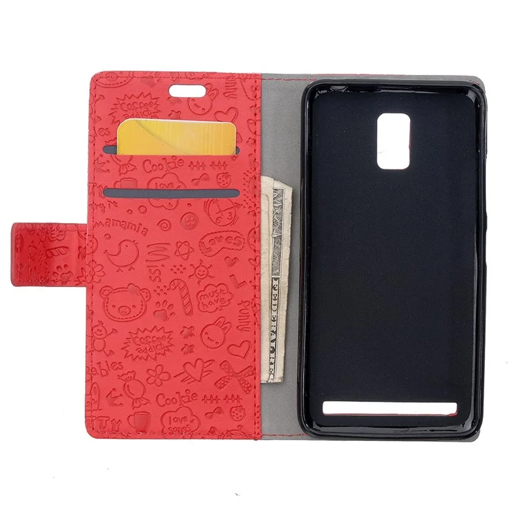 Cartoon Graffiti Leather Wallet Case Cover for Lenovo A6600 - Red