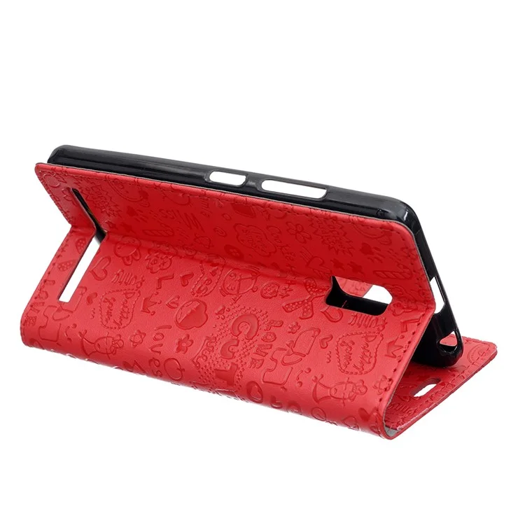 Cartoon Graffiti Leather Wallet Case Cover for Lenovo A6600 - Red