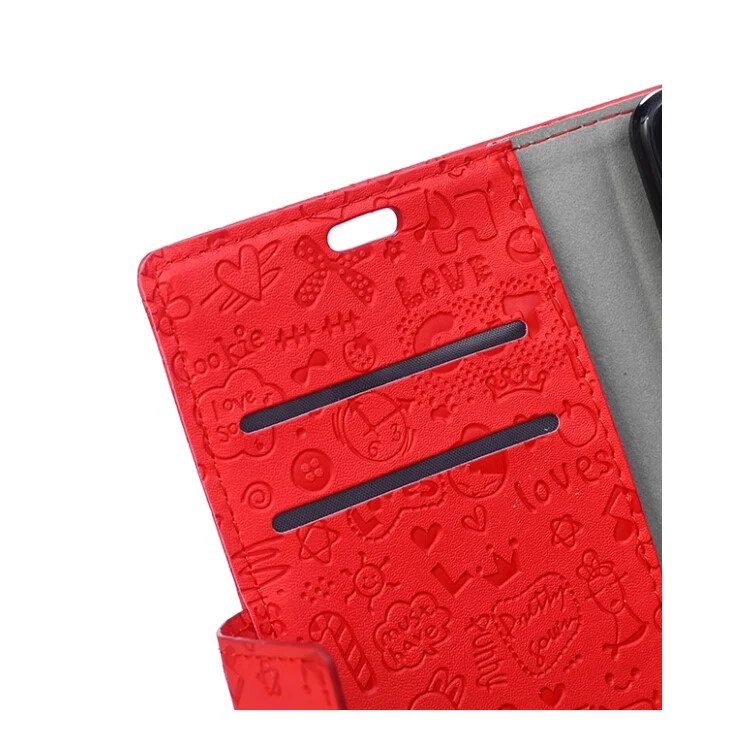 Cartoon Graffiti Leather Wallet Case Cover for Lenovo A6600 - Red