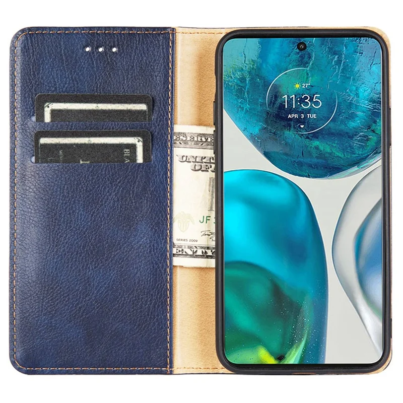 For Motorola Moto G52 4G / G82 5G PU Leather Magnetic Auto Closing Phone Case Wallet Foldable Stand Shockproof Cover - Blue
