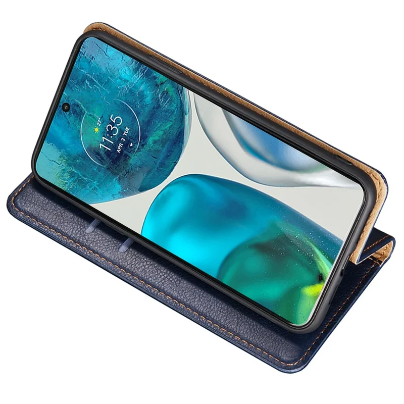 For Motorola Moto G52 4G / G82 5G PU Leather Magnetic Auto Closing Phone Case Wallet Foldable Stand Shockproof Cover - Blue
