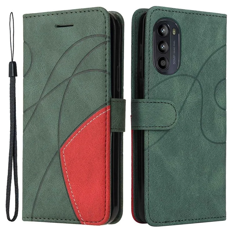 Per Motorola Moto G52 4G Sungitura a Doppio Colore pe Leather Cellulare Custodia Magnetica Guscio Ben Protetto Con Cinturino - Verde