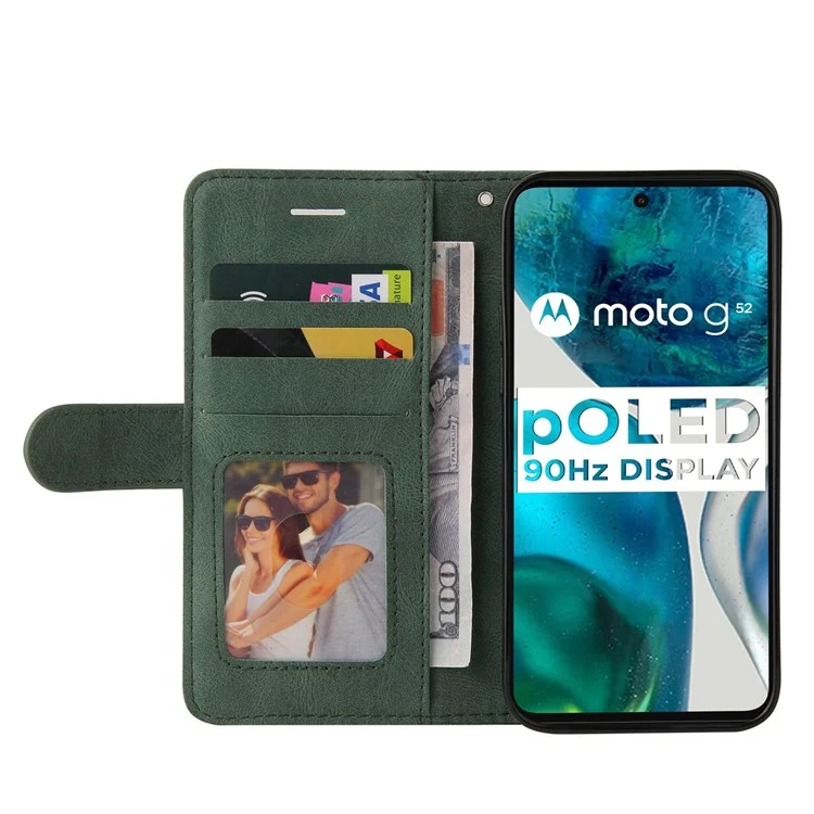 Per Motorola Moto G52 4G Sungitura a Doppio Colore pe Leather Cellulare Custodia Magnetica Guscio Ben Protetto Con Cinturino - Verde