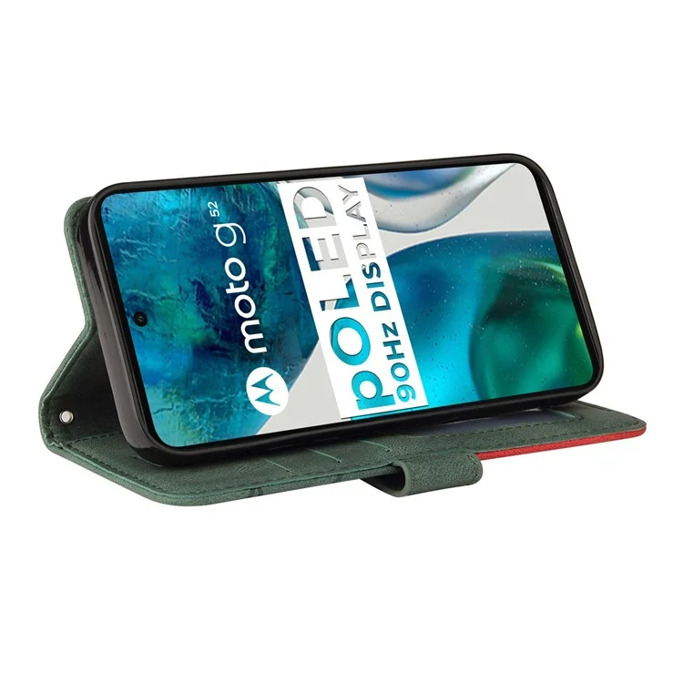 Per Motorola Moto G52 4G Sungitura a Doppio Colore pe Leather Cellulare Custodia Magnetica Guscio Ben Protetto Con Cinturino - Verde