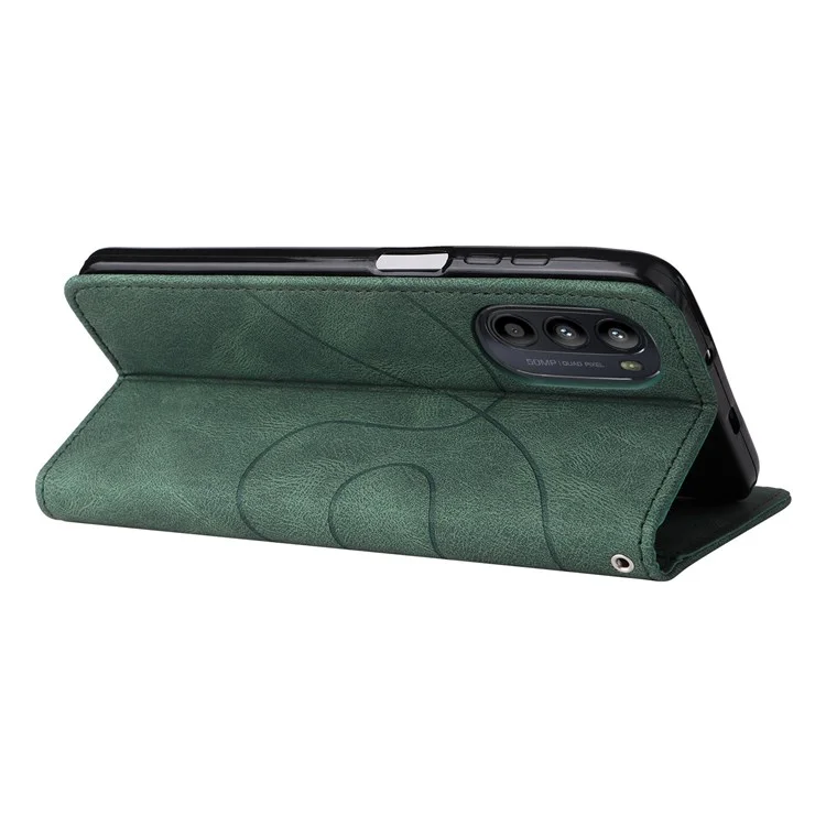 Per Motorola Moto G52 4G Sungitura a Doppio Colore pe Leather Cellulare Custodia Magnetica Guscio Ben Protetto Con Cinturino - Verde