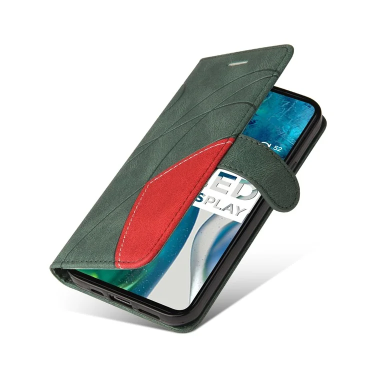 Per Motorola Moto G52 4G Sungitura a Doppio Colore pe Leather Cellulare Custodia Magnetica Guscio Ben Protetto Con Cinturino - Verde