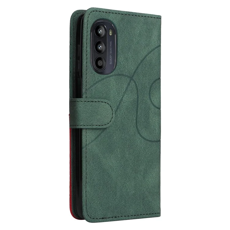 Per Motorola Moto G52 4G Sungitura a Doppio Colore pe Leather Cellulare Custodia Magnetica Guscio Ben Protetto Con Cinturino - Verde