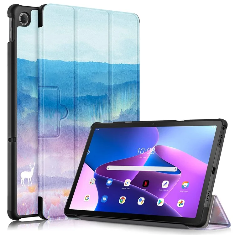Pour Lenovo Tab M10 Plus (Gen 3) 10,6 Pouces 125ftb-128f Trifold Stand Case Motif Imprimer PU Leather Auto Wake / Sleep Smart Cover - Dream Deer
