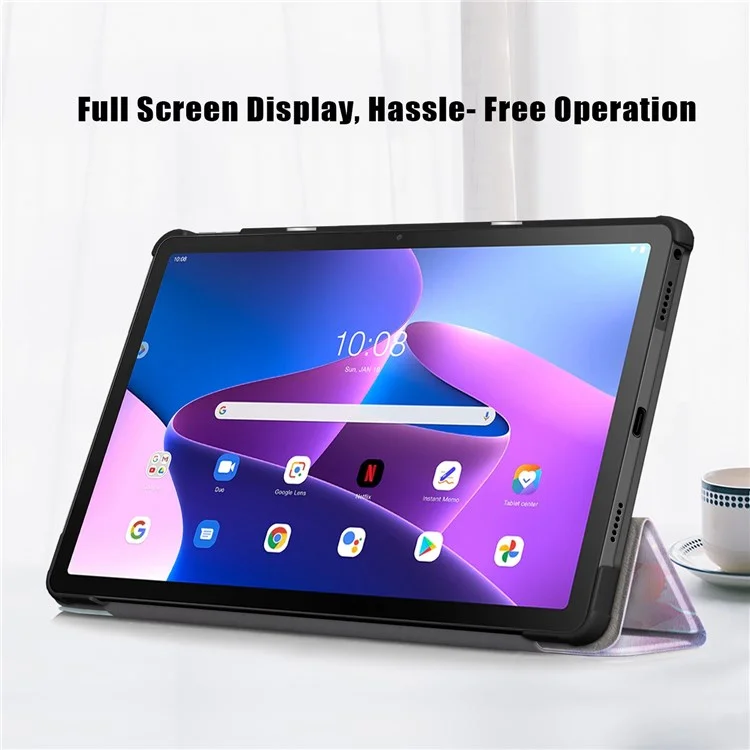 Pour Lenovo Tab M10 Plus (Gen 3) 10,6 Pouces 125ftb-128f Trifold Stand Case Motif Imprimer PU Leather Auto Wake / Sleep Smart Cover - Dream Deer