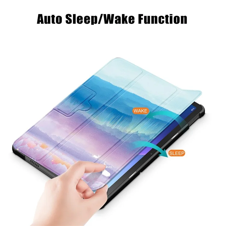 Pour Lenovo Tab M10 Plus (Gen 3) 10,6 Pouces 125ftb-128f Trifold Stand Case Motif Imprimer PU Leather Auto Wake / Sleep Smart Cover - Dream Deer