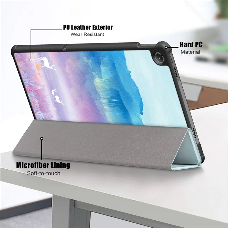 Pour Lenovo Tab M10 Plus (Gen 3) 10,6 Pouces 125ftb-128f Trifold Stand Case Motif Imprimer PU Leather Auto Wake / Sleep Smart Cover - Dream Deer