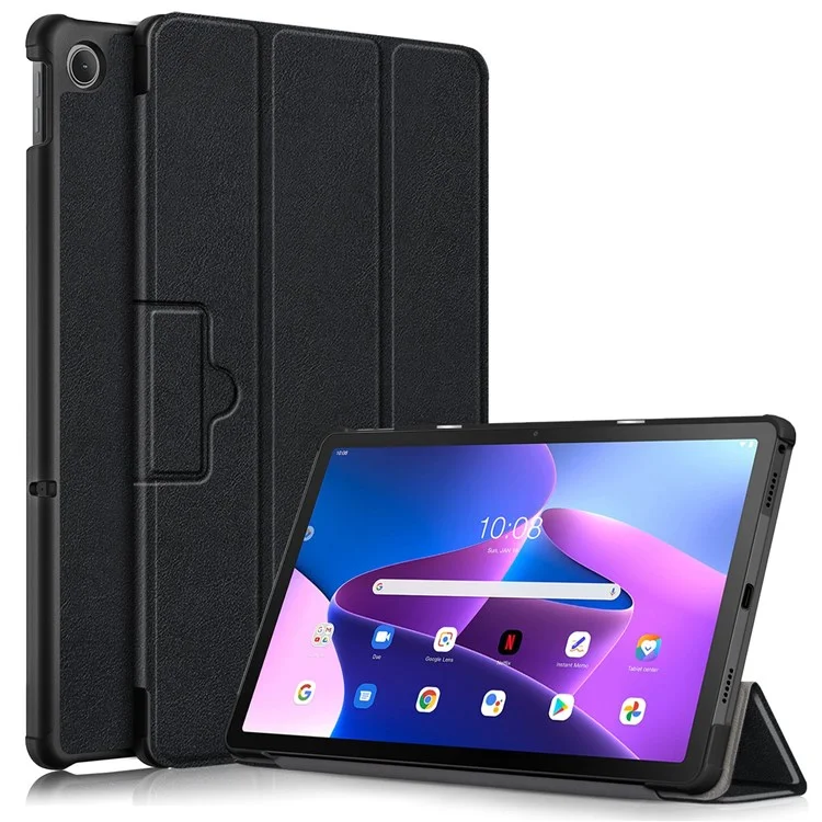 Custodia per tablet Lenovo Tab M10 Plus (3a Gen) / Xiaoxin Pad 2022 da 10,6 pollici 125FTB-128F Auto Wake / Sleep PC+PU Pelle Trifold Stand Cover Antiurto Protezione Custodia per Tablet - Nero