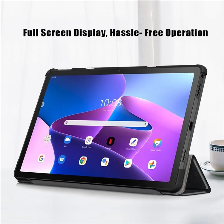 Custodia per tablet Lenovo Tab M10 Plus (3a Gen) / Xiaoxin Pad 2022 da 10,6 pollici 125FTB-128F Auto Wake / Sleep PC+PU Pelle Trifold Stand Cover Antiurto Protezione Custodia per Tablet - Nero