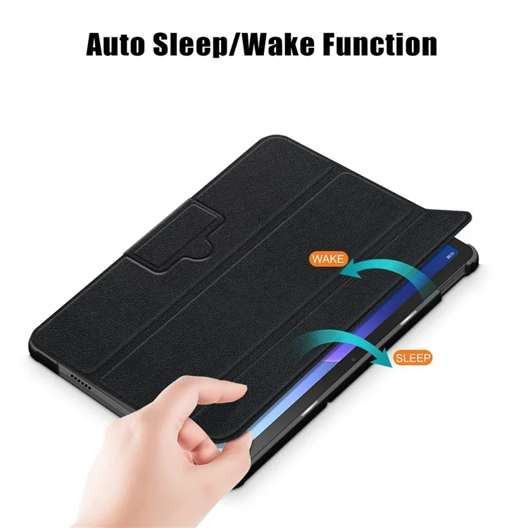 Custodia per tablet Lenovo Tab M10 Plus (3a Gen) / Xiaoxin Pad 2022 da 10,6 pollici 125FTB-128F Auto Wake / Sleep PC+PU Pelle Trifold Stand Cover Antiurto Protezione Custodia per Tablet - Nero