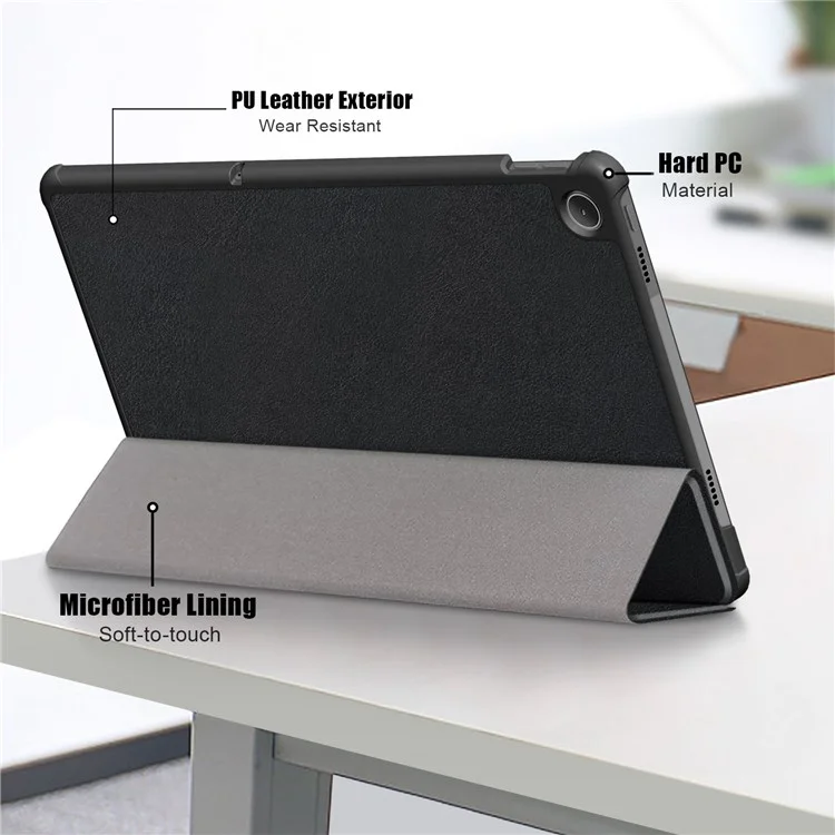 Custodia per tablet Lenovo Tab M10 Plus (3a Gen) / Xiaoxin Pad 2022 da 10,6 pollici 125FTB-128F Auto Wake / Sleep PC+PU Pelle Trifold Stand Cover Antiurto Protezione Custodia per Tablet - Nero