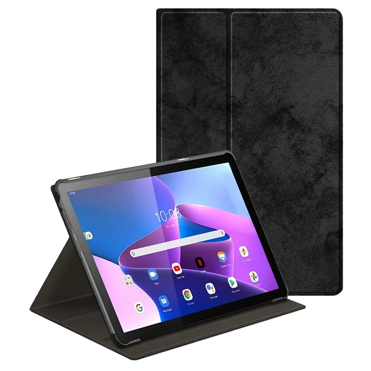 Per Lenovo Tab M10 (Gen 3) 10.1 328F Custodia Solid Color Case Superficie Goffrata Antiurto Assorbimento Magnetico Custodia Tablet con Supporto Rotante a 360 Gradi - Nero