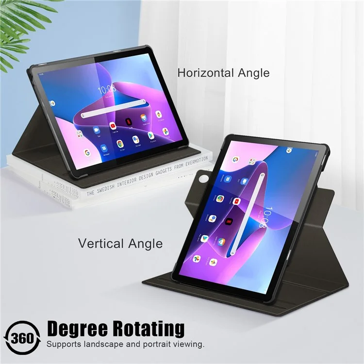 Per Lenovo Tab M10 (Gen 3) 10.1 328F Custodia Solid Color Case Superficie Goffrata Antiurto Assorbimento Magnetico Custodia Tablet con Supporto Rotante a 360 Gradi - Nero