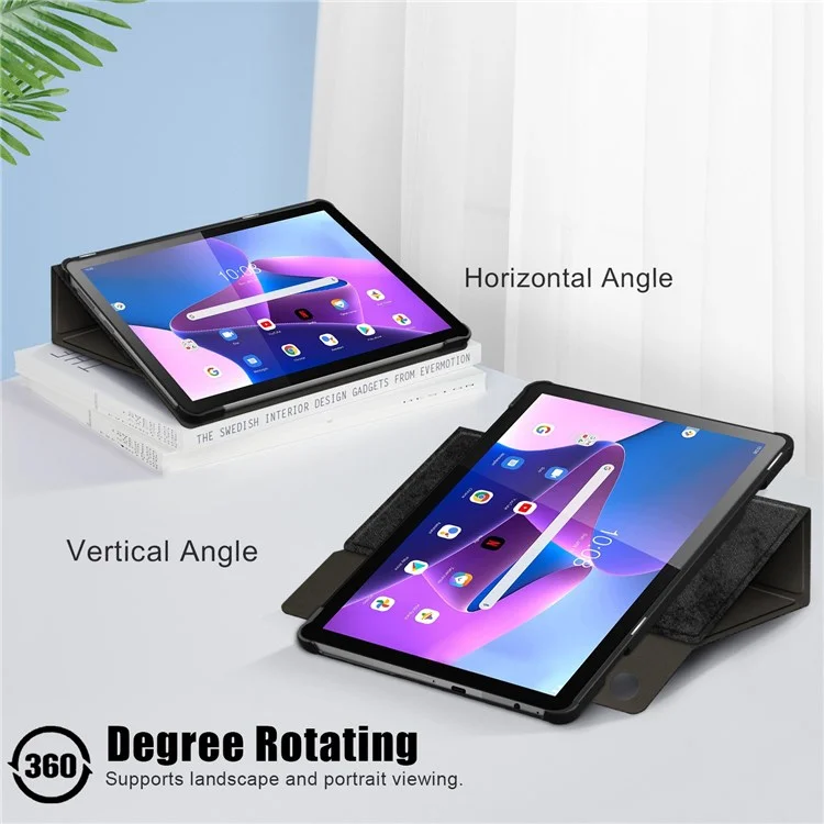 Per Lenovo Tab M10 (Gen 3) 10.1 328F Custodia Solid Color Case Superficie Goffrata Antiurto Assorbimento Magnetico Custodia Tablet con Supporto Rotante a 360 Gradi - Nero