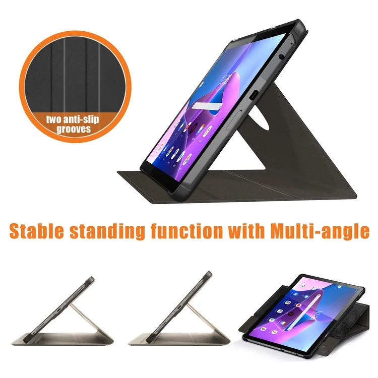 Per Lenovo Tab M10 (Gen 3) 10.1 328F Custodia Solid Color Case Superficie Goffrata Antiurto Assorbimento Magnetico Custodia Tablet con Supporto Rotante a 360 Gradi - Nero