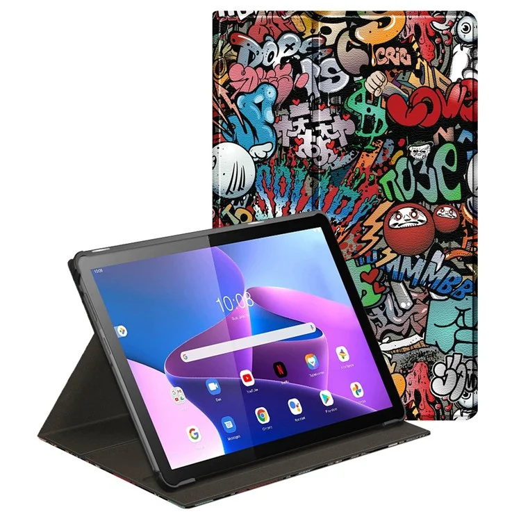Для Lenovo Tab M10 (Gen 3) 10.1 дюйма 328F 360-градусная функция вращения Подставка Узор печати PU кожаный чехол для планшета с автоматическим включением/выключением - Граффити