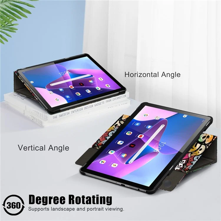 Для Lenovo Tab M10 (Gen 3) 10.1 дюйма 328F 360-градусная функция вращения Подставка Узор печати PU кожаный чехол для планшета с автоматическим включением/выключением - Граффити