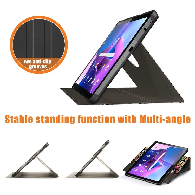 Для Lenovo Tab M10 (Gen 3) 10.1 дюйма 328F 360-градусная функция вращения Подставка Узор печати PU кожаный чехол для планшета с автоматическим включением/выключением - Граффити