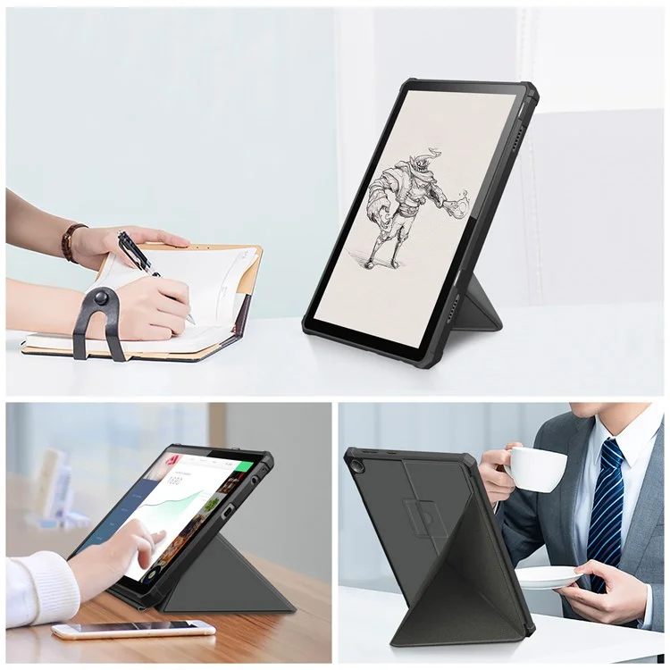 Para Lenovo Tab M10 (Gen 3) 10.1 Pulgadas 328F De Origami Soportes Case De Tableta PU Cubierta Anti-Scratch De Cuero Con Auto Wake/Sleep - Gris