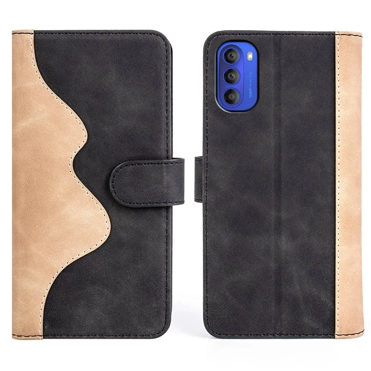 For Motorola Moto G31 Flip Leather Case Phone Protective Cover Color Splicing Stand Wallet Smartphone Shell - Black