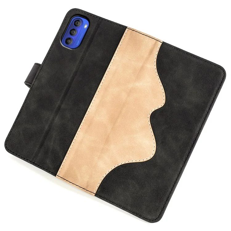 For Motorola Moto G31 Flip Leather Case Phone Protective Cover Color Splicing Stand Wallet Smartphone Shell - Black
