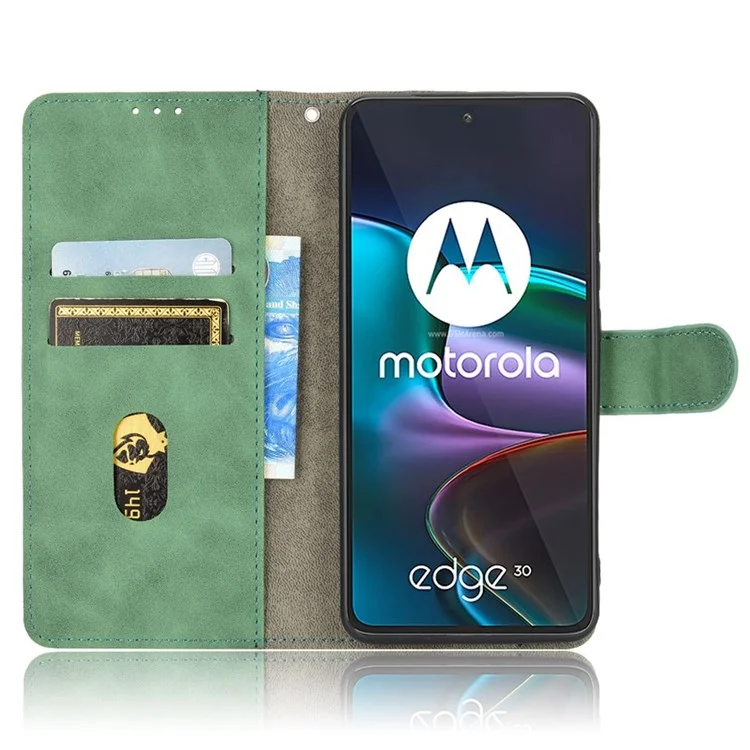 Für Motorola Edge 30 PU Leder Magnetverschluss Handtasche Schockdes TPU Ständer Flip Wallet Decke Mit Handgelenkriemen - Grün
