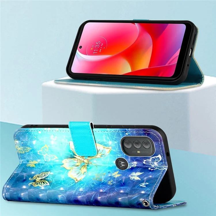 Serie de Cuero con Impresión de Patrones YB-2 para Motorola Moto G Power (2022) Funda de Cartera Decoración de Puntos de Luz Cuero PU Correa de Muñeca de Pie Cubierta Protectora - Mariposas Doradas
