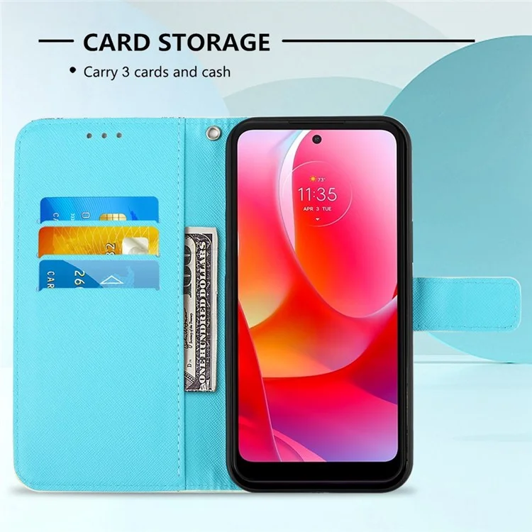 Serie de Cuero con Impresión de Patrones YB-2 para Motorola Moto G Power (2022) Funda de Cartera Decoración de Puntos de Luz Cuero PU Correa de Muñeca de Pie Cubierta Protectora - Mariposas Doradas