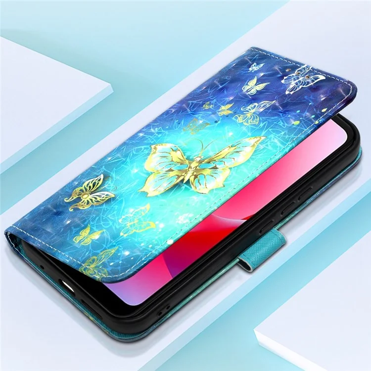 Serie de Cuero con Impresión de Patrones YB-2 para Motorola Moto G Power (2022) Funda de Cartera Decoración de Puntos de Luz Cuero PU Correa de Muñeca de Pie Cubierta Protectora - Mariposas Doradas