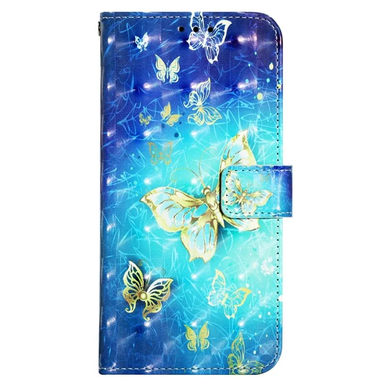 Serie de Cuero con Impresión de Patrones YB-2 para Motorola Moto G Power (2022) Funda de Cartera Decoración de Puntos de Luz Cuero PU Correa de Muñeca de Pie Cubierta Protectora - Mariposas Doradas
