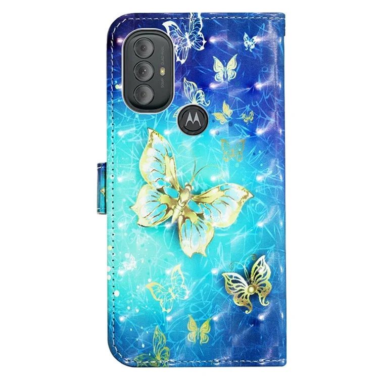 Serie de Cuero con Impresión de Patrones YB-2 para Motorola Moto G Power (2022) Funda de Cartera Decoración de Puntos de Luz Cuero PU Correa de Muñeca de Pie Cubierta Protectora - Mariposas Doradas