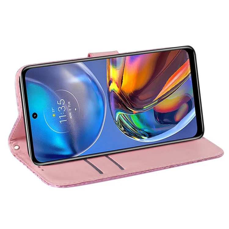 Per Motorola Moto G52 4G / G82 5G Custodia per telefono Custodia a portafoglio Custodia a scorrimento Porta carte di credito Motivo floreale scintillante Custodia protettiva in pelle PU anti-graffio - Rosa