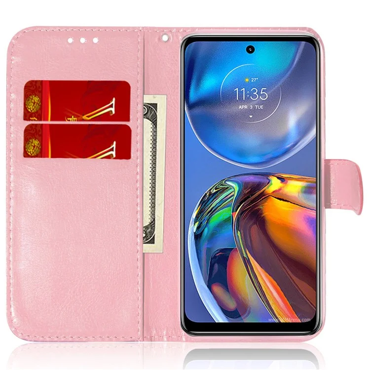 Per Motorola Moto G52 4G / G82 5G Custodia per telefono Custodia a portafoglio Custodia a scorrimento Porta carte di credito Motivo floreale scintillante Custodia protettiva in pelle PU anti-graffio - Rosa