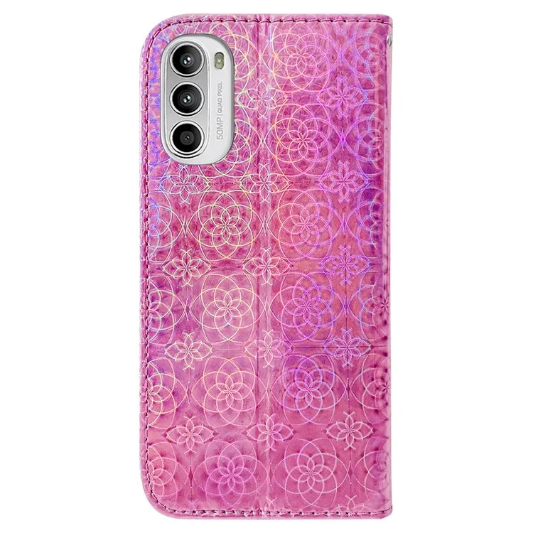 Per Motorola Moto G52 4G / G82 5G Custodia per telefono Custodia a portafoglio Custodia a scorrimento Porta carte di credito Motivo floreale scintillante Custodia protettiva in pelle PU anti-graffio - Rosa