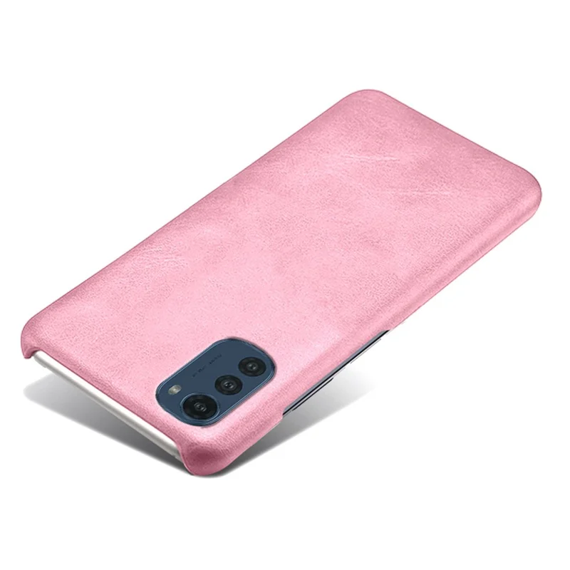 For Motorola Moto E32 Shockproof Cell Phone Cover Scratch-resistant Textured PU Leather Coated PC Phone Case - Rose Gold