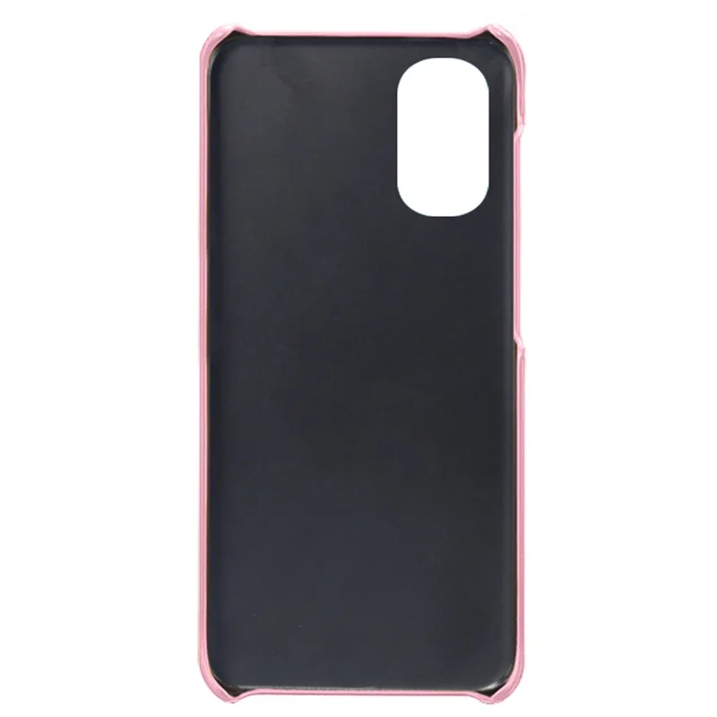 For Motorola Moto E32 Shockproof Cell Phone Cover Scratch-resistant Textured PU Leather Coated PC Phone Case - Rose Gold