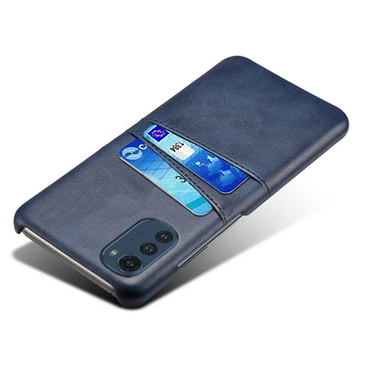 Para Motorola Moto E32 Ranuras De Tarjeta Multipropósito Protector PU Cubierta De Tapa De PC Recubierta De Cuero PU - Azul