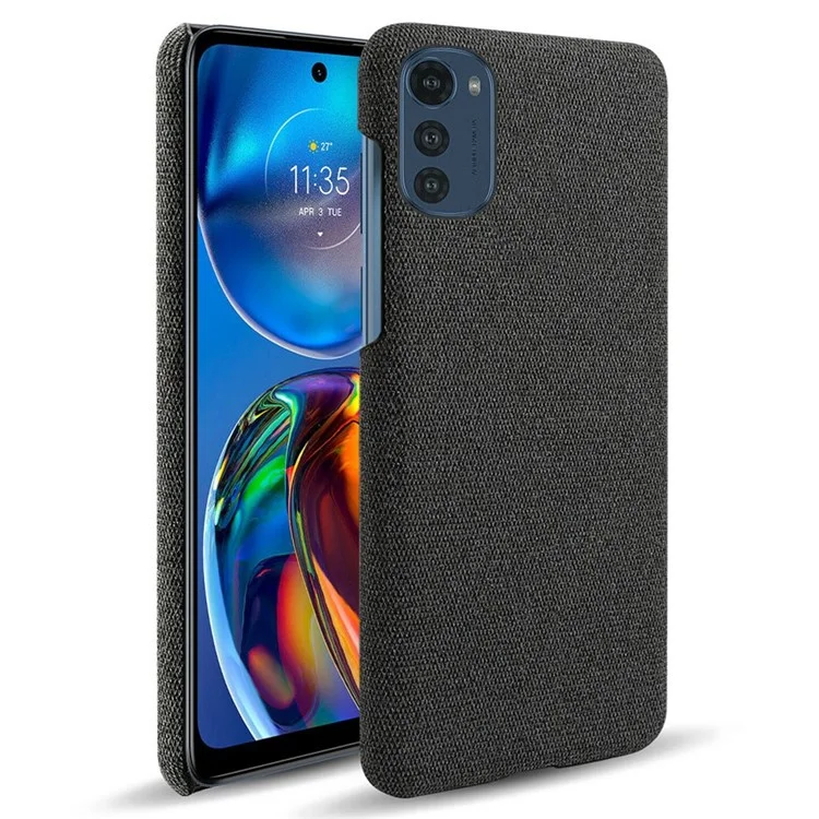 Good Protection Smartphone Case Shell for Motorola Moto E32, Solid Color Anti-scratch Hard PC+Cloth Phone Cover - Black