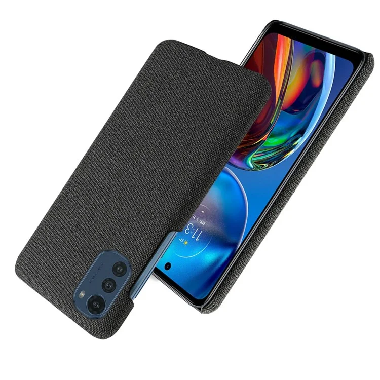 Good Protection Smartphone Case Shell for Motorola Moto E32, Solid Color Anti-scratch Hard PC+Cloth Phone Cover - Black
