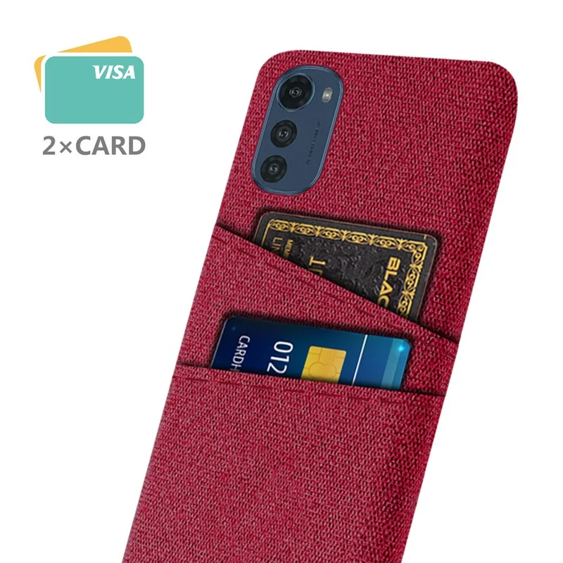 Dual Card Slots Protective Phone Cover for Motorola Moto E32 4G, Cloth Texture Shockproof Cloth + PC Case - Red