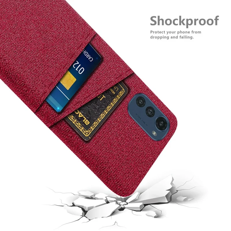 Dual Card Slots Protective Phone Cover for Motorola Moto E32 4G, Cloth Texture Shockproof Cloth + PC Case - Red