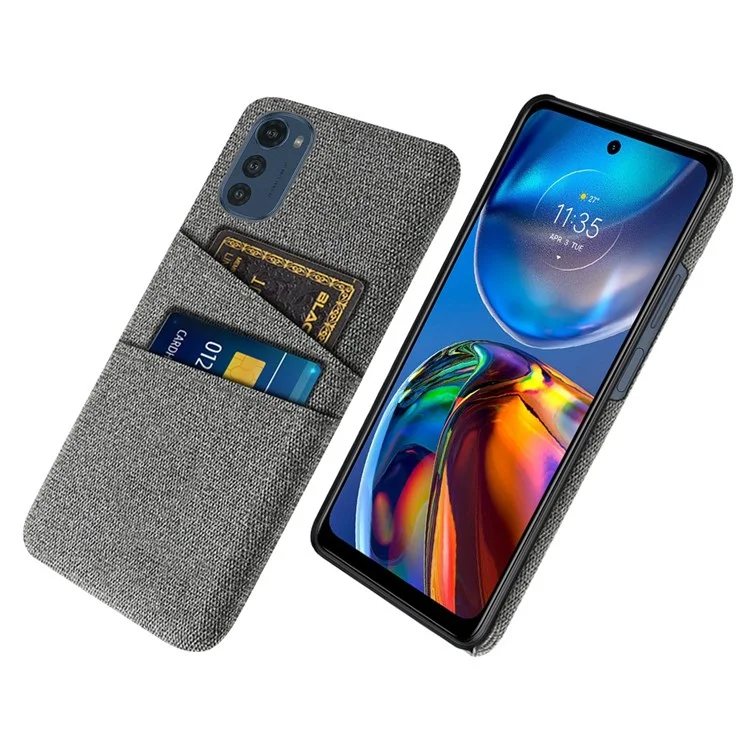 Capa De Telefone Protetora De Slots De Cartão Duplo Para Motorola Moto E32 4G, Pano De Choque De Textura De Pano + Caixa De PC - Cinza