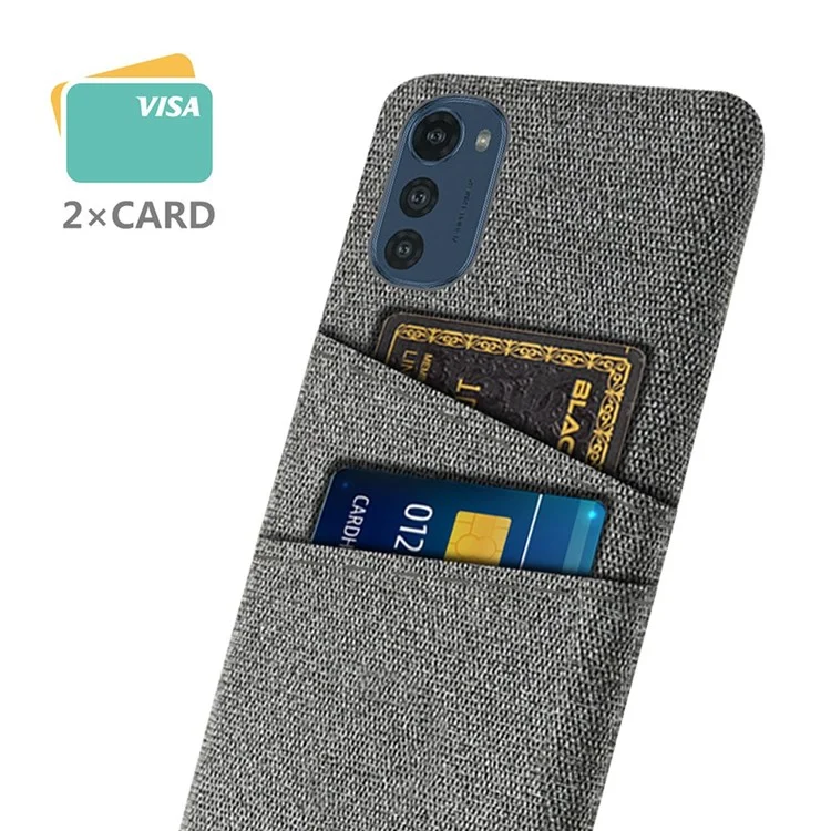 Dual Card Slots Protective Phone Cover for Motorola Moto E32 4G, Cloth Texture Shockproof Cloth + PC Case - Grey