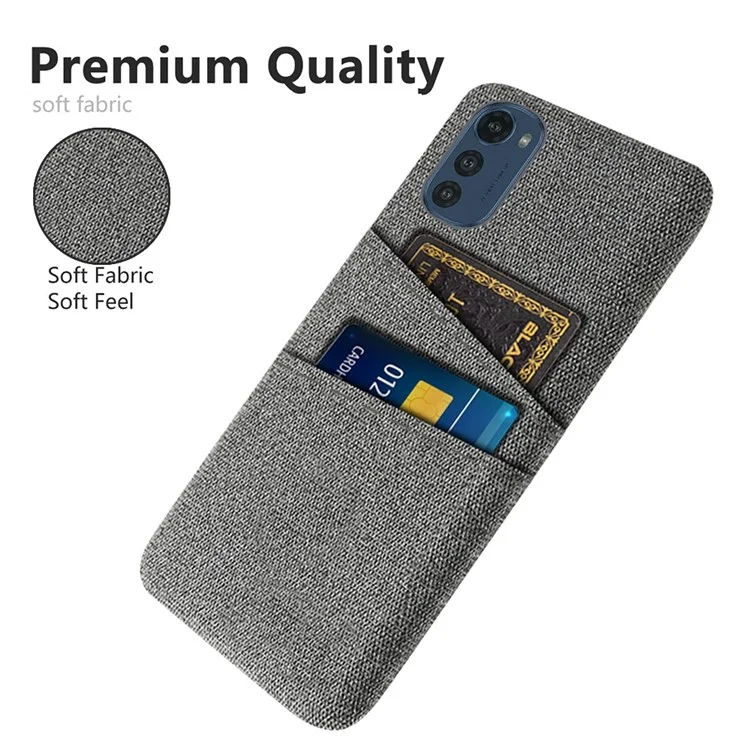 Dual Card Slots Protective Phone Cover for Motorola Moto E32 4G, Cloth Texture Shockproof Cloth + PC Case - Grey