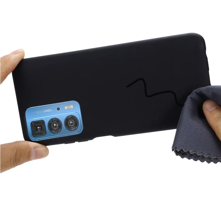 For Motorola Edge 20 Pro Liquid Silicone Thickening Design Phone Case Soft Microfiber Lining Cushion Anti-Scratch Protective Cover - Black