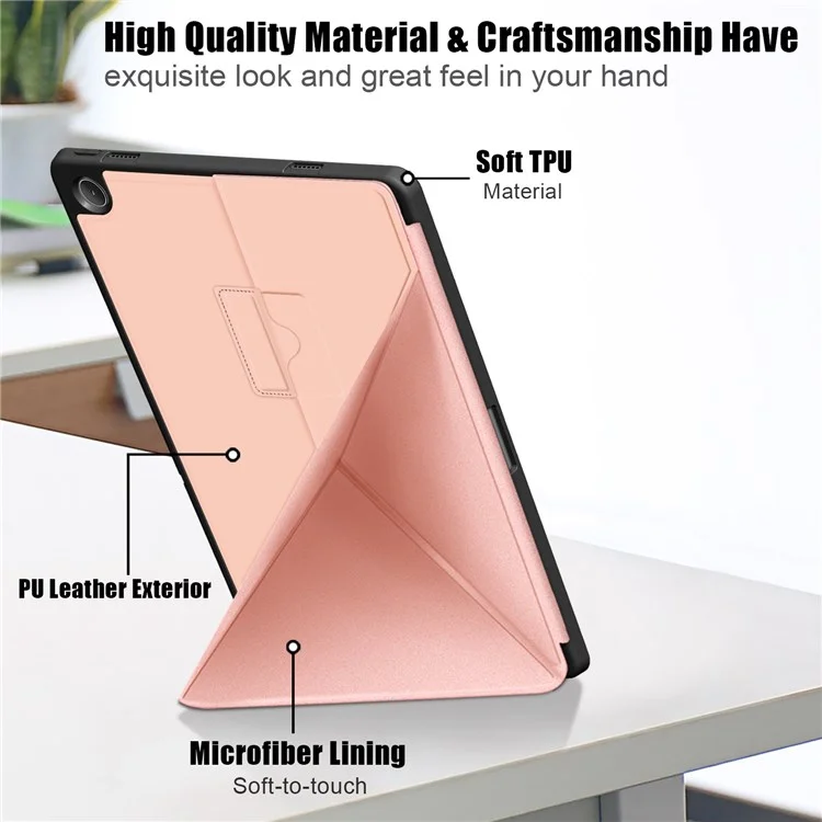 Per Lenovo Tab M10 Plus (3a Gen.) / Xiaoxin Pad 2022 da 10,6 pollici 125F / 128F Origami Stand PU Leather + TPU Tablet Case Shockproof Cover con Auto Wake / Sleep - Rose Gold